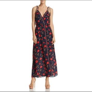 NWT AQUA floral faux wrap maxi dress navy size XS